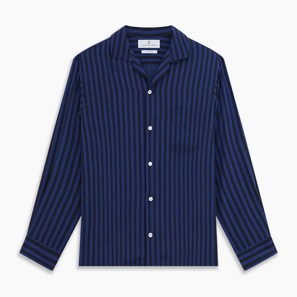 Navy and Blue Multi Stripe Silk Holiday Fit Winnington Shirt