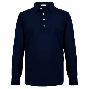 Navy Long-Sleeved Cotton Pique Polo Shirt