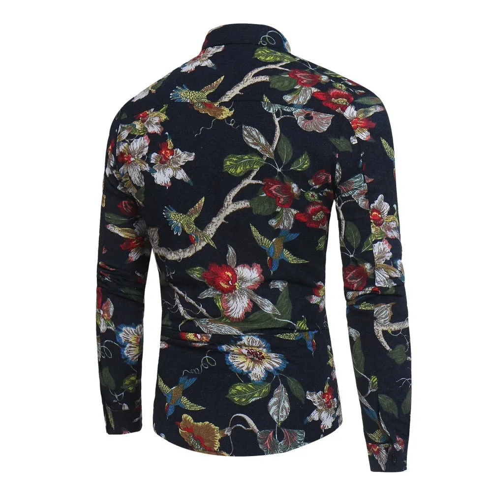 New Men'S 3D Printed Floral Long Sleeve Casual Shirt