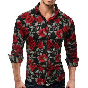 New Men'S 3D Printed Floral Long Sleeve Casual Shirt