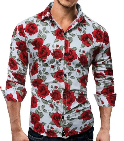 New Men'S 3D Printed Floral Long Sleeve Casual Shirt