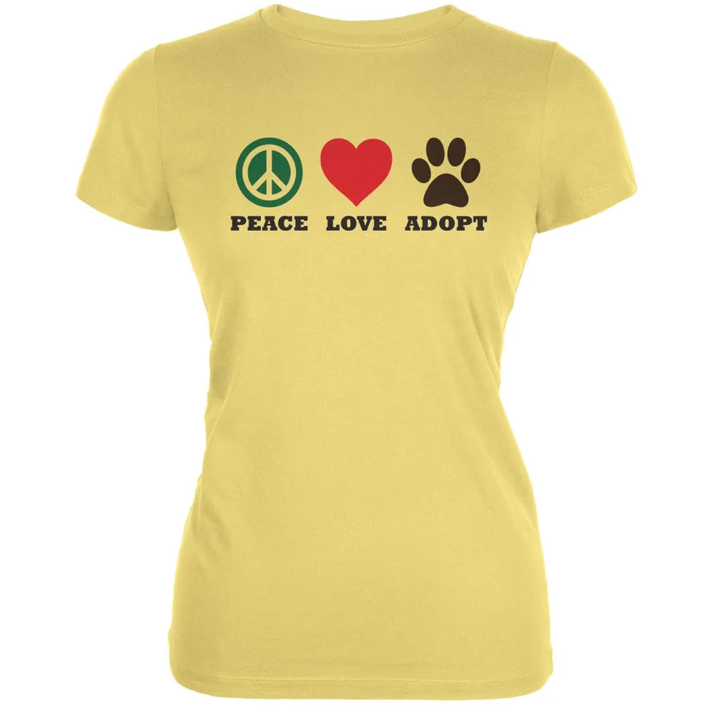 Peace Love Adopt Cream Juniors Soft T-Shirt