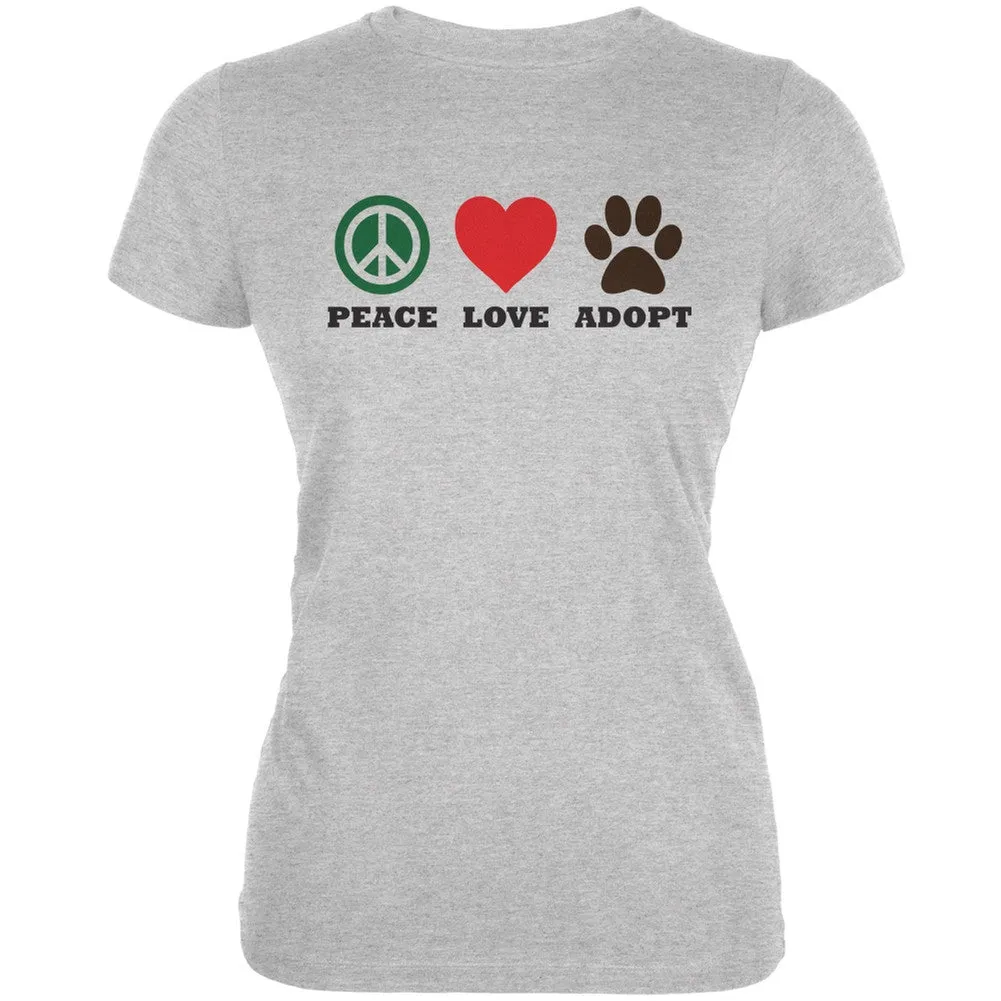 Peace Love Adopt Cream Juniors Soft T-Shirt