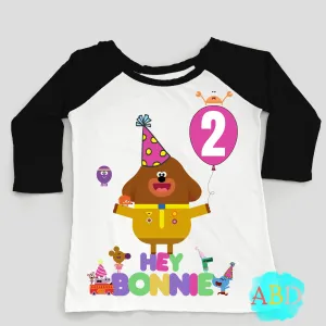 Personalised Hey Duggee Kids Birthday Raglan long sleeved Shirt, Available in Black and Red  - any name and age