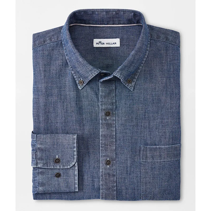 Peter Millar Tamworth Chambray Cotton-Stretch Sport Shirt - Indigo