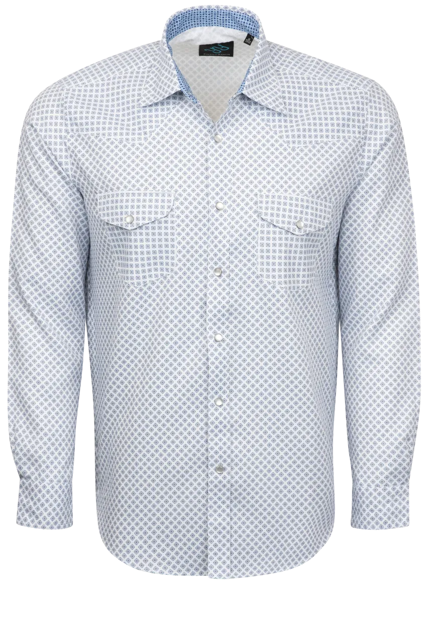 Pinto Ranch YY Collection Diamond Foulard Snap Front Shirt - White/Blue