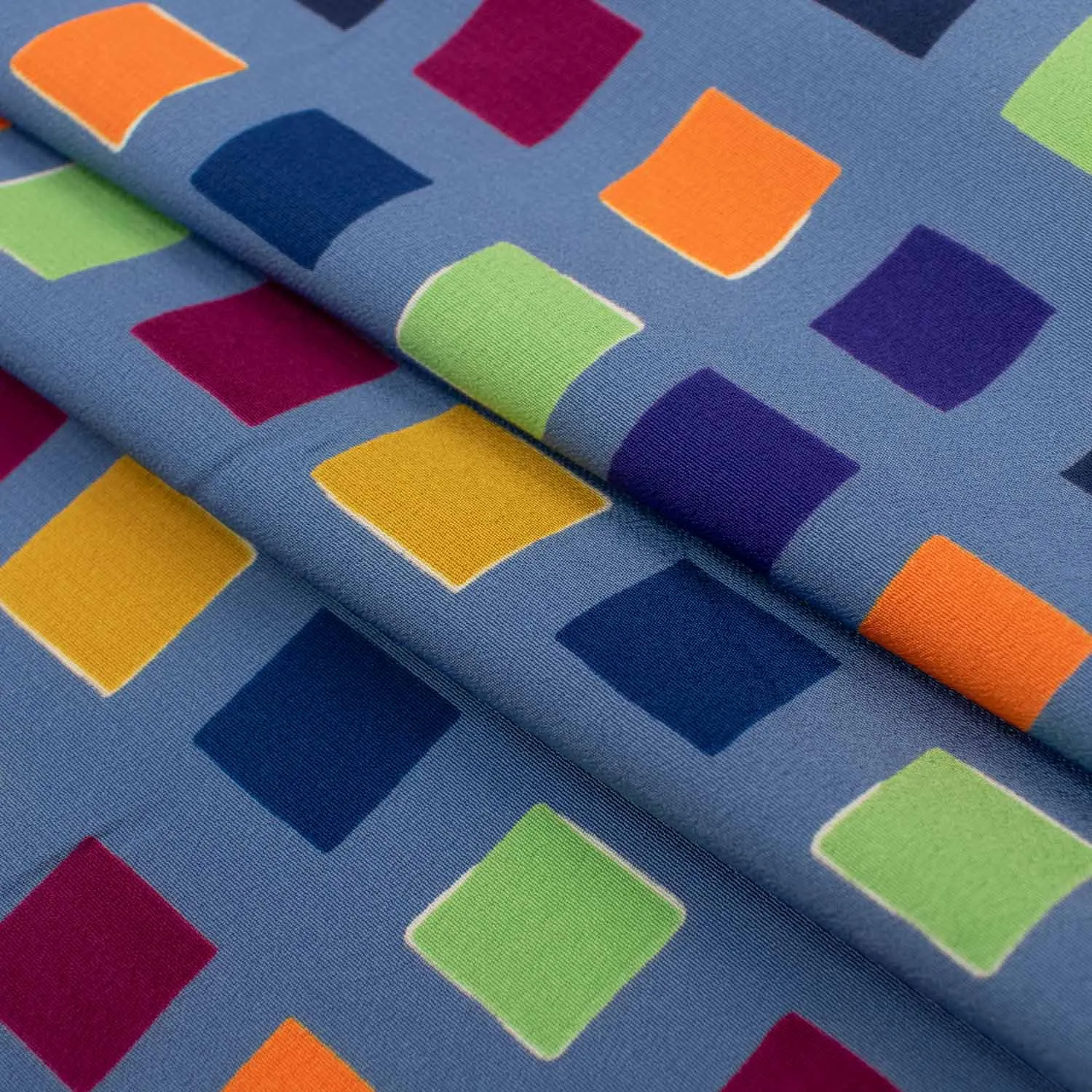 Printed Crepe Multi-colour Checks on Blue