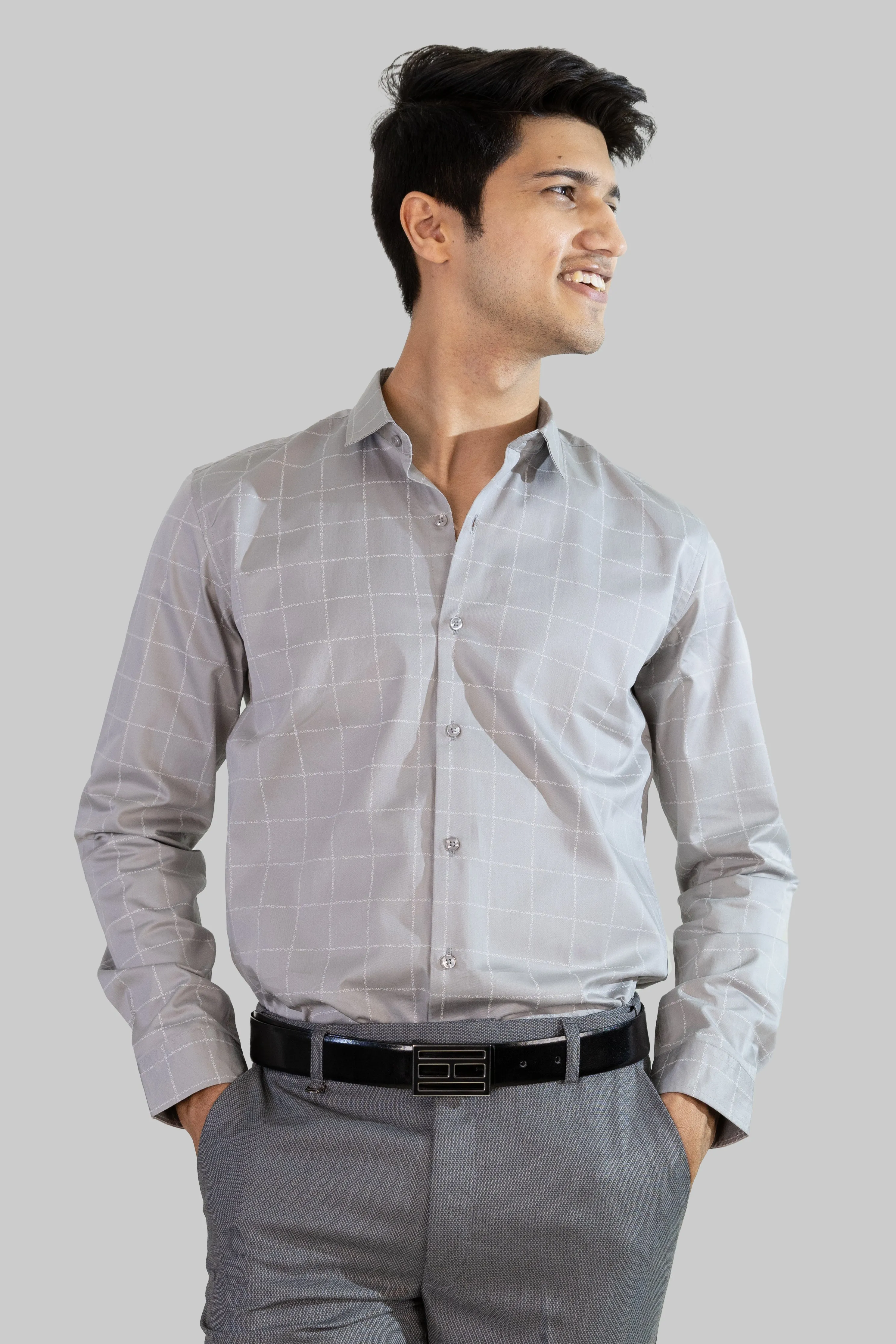 Satin Grid Shirt - Gray