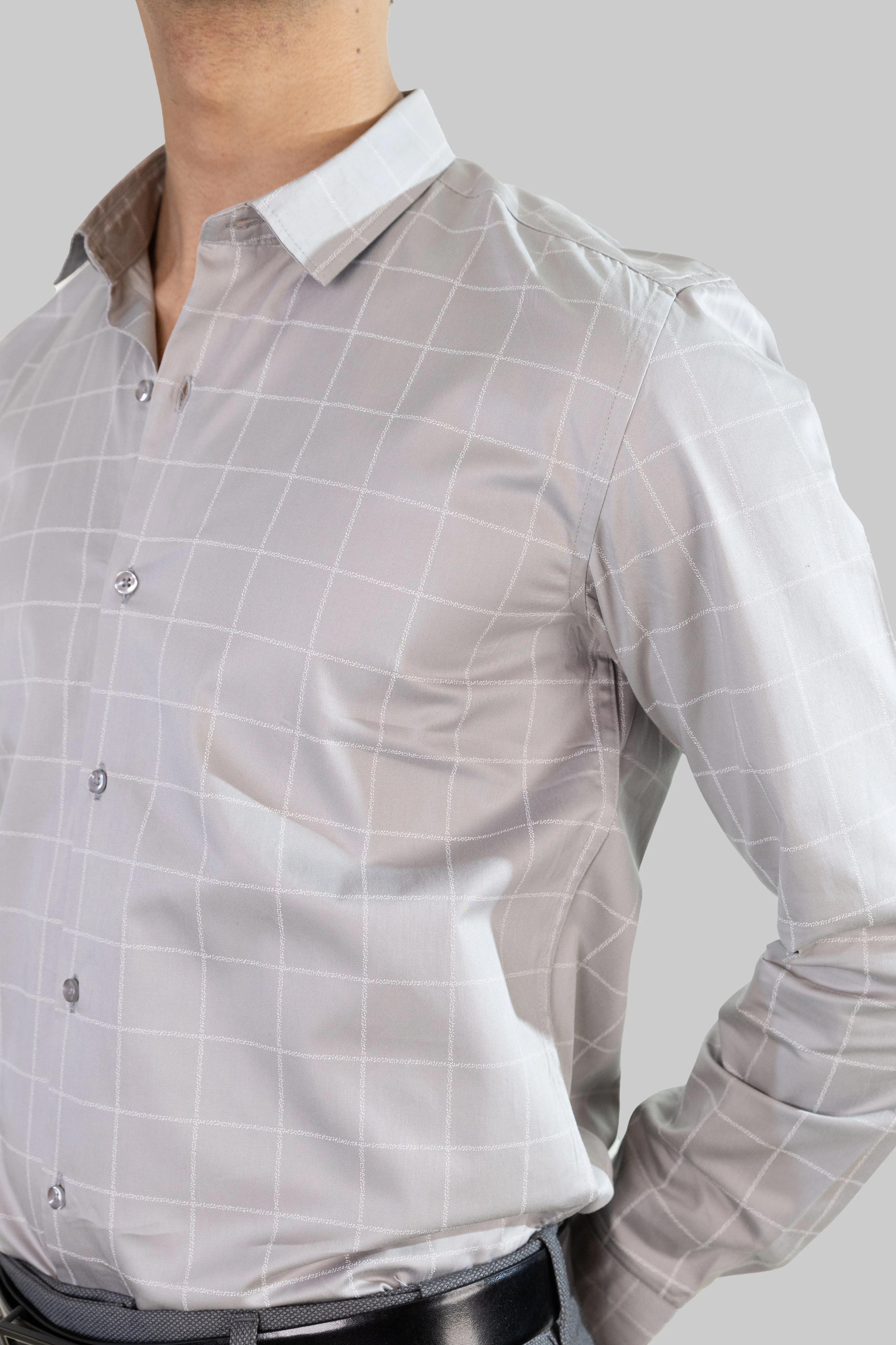 Satin Grid Shirt - Gray