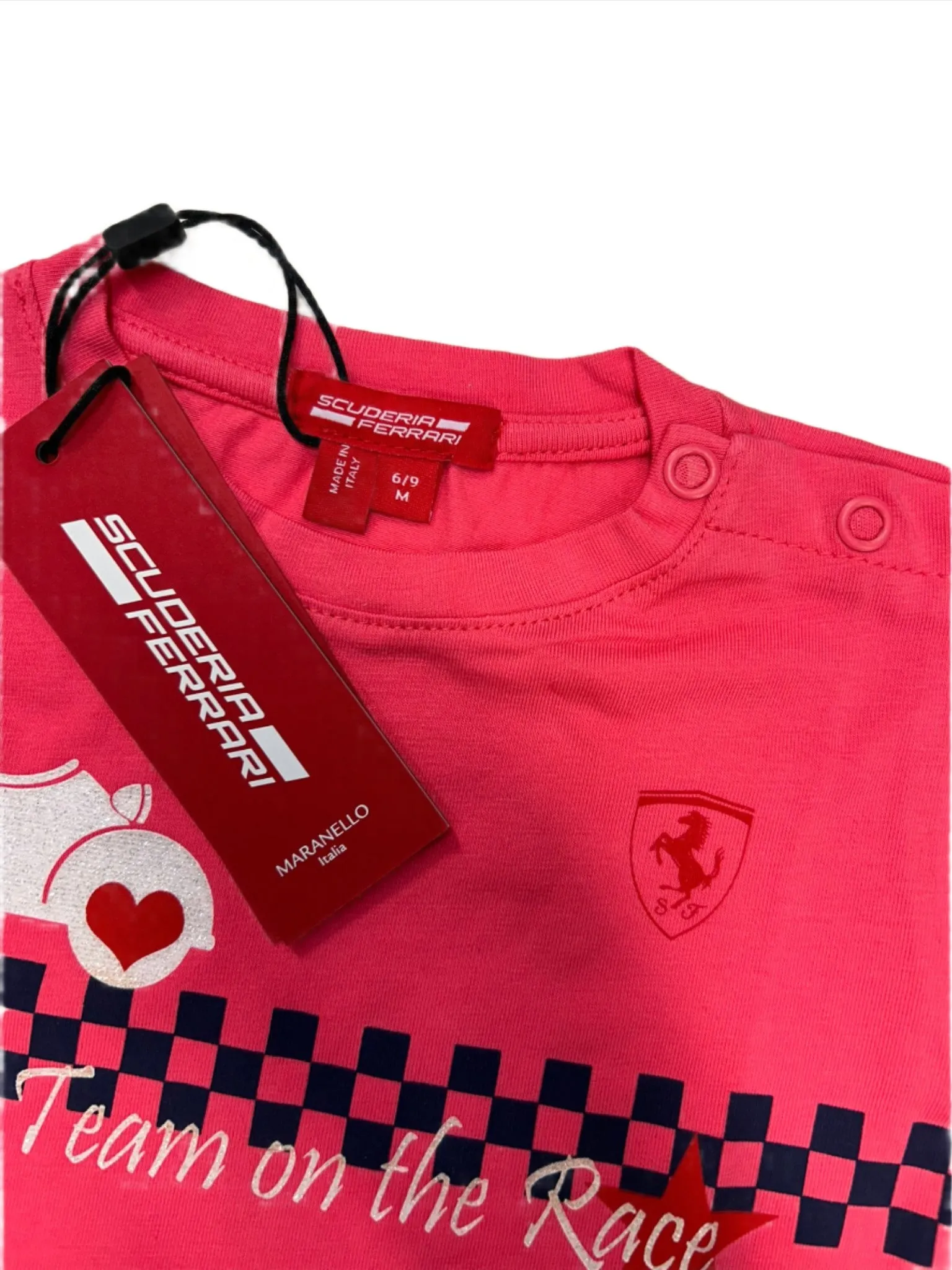 Scuderia Ferrari 'Lovely Team on the Race" Baby Girl T-Shirt - Salmon Pink