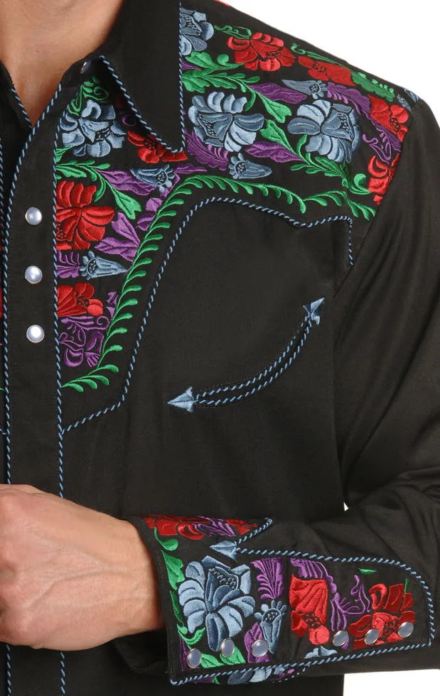 Scully Vibrant Floral Embroidered Retro Western Shirt