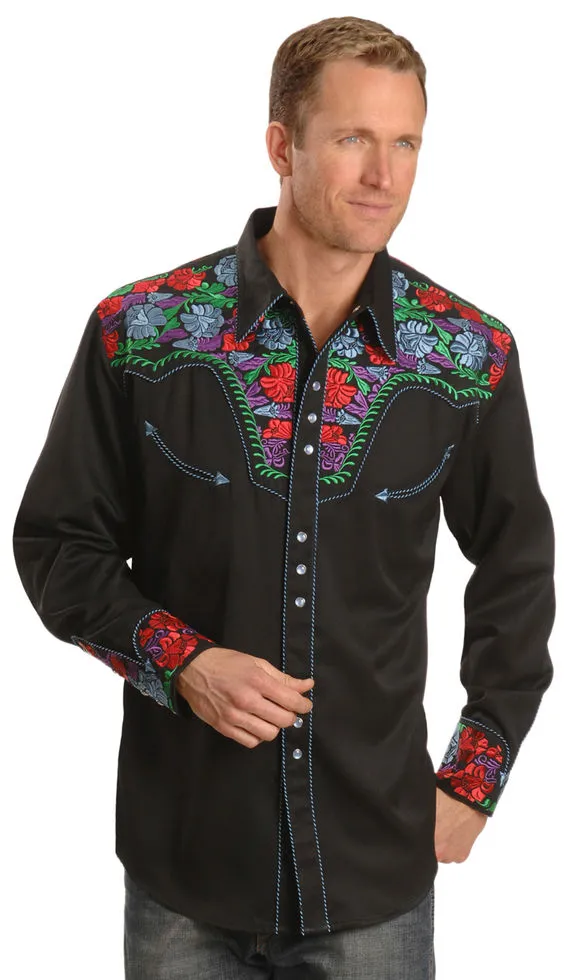 Scully Vibrant Floral Embroidered Retro Western Shirt