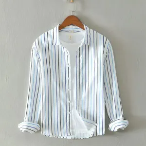 Striped Men's Lapel Long Sleeve Button-Down Shirt | Casual Fashion | Elegant and Handsome