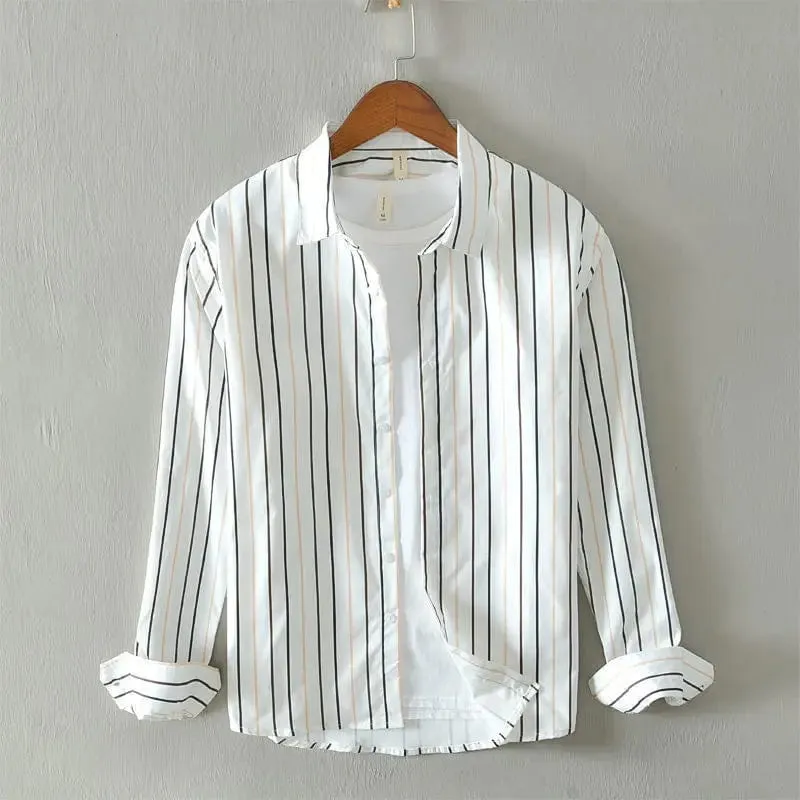 Striped Men's Lapel Long Sleeve Button-Down Shirt | Casual Fashion | Elegant and Handsome