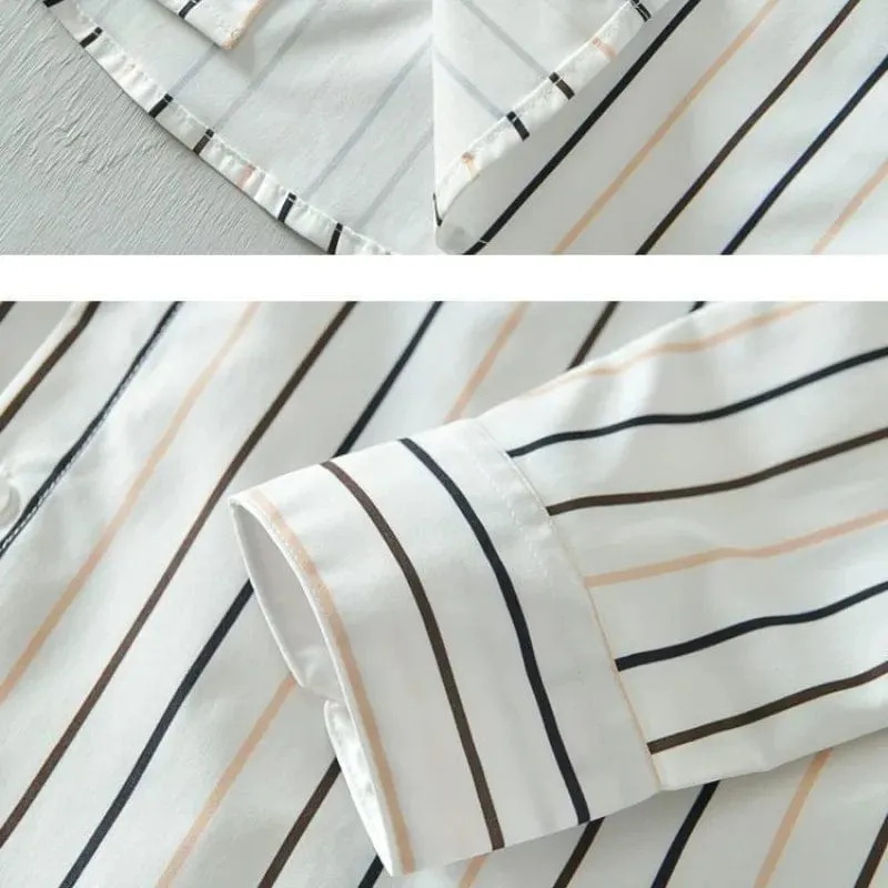 Striped Men's Lapel Long Sleeve Button-Down Shirt | Casual Fashion | Elegant and Handsome