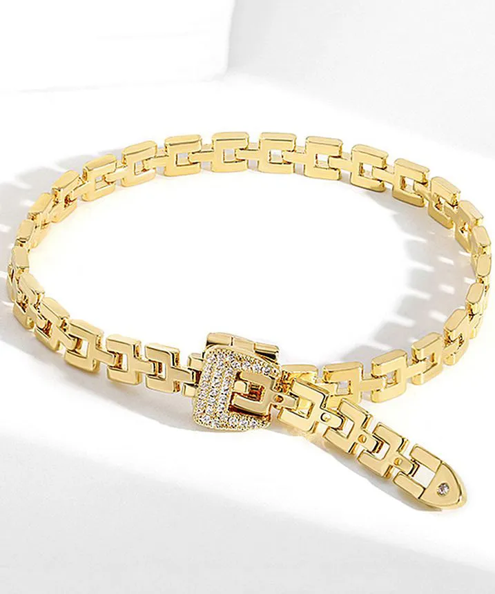 Stylish Gold Copper Overgild Zircon Chain Chain Bracelet AB1058