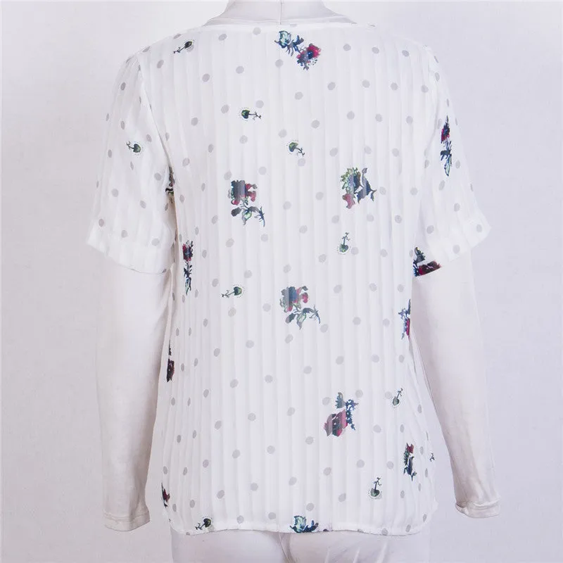 VenusFox Short Sleeve V-neck Floral Shirts Elegant Shirt