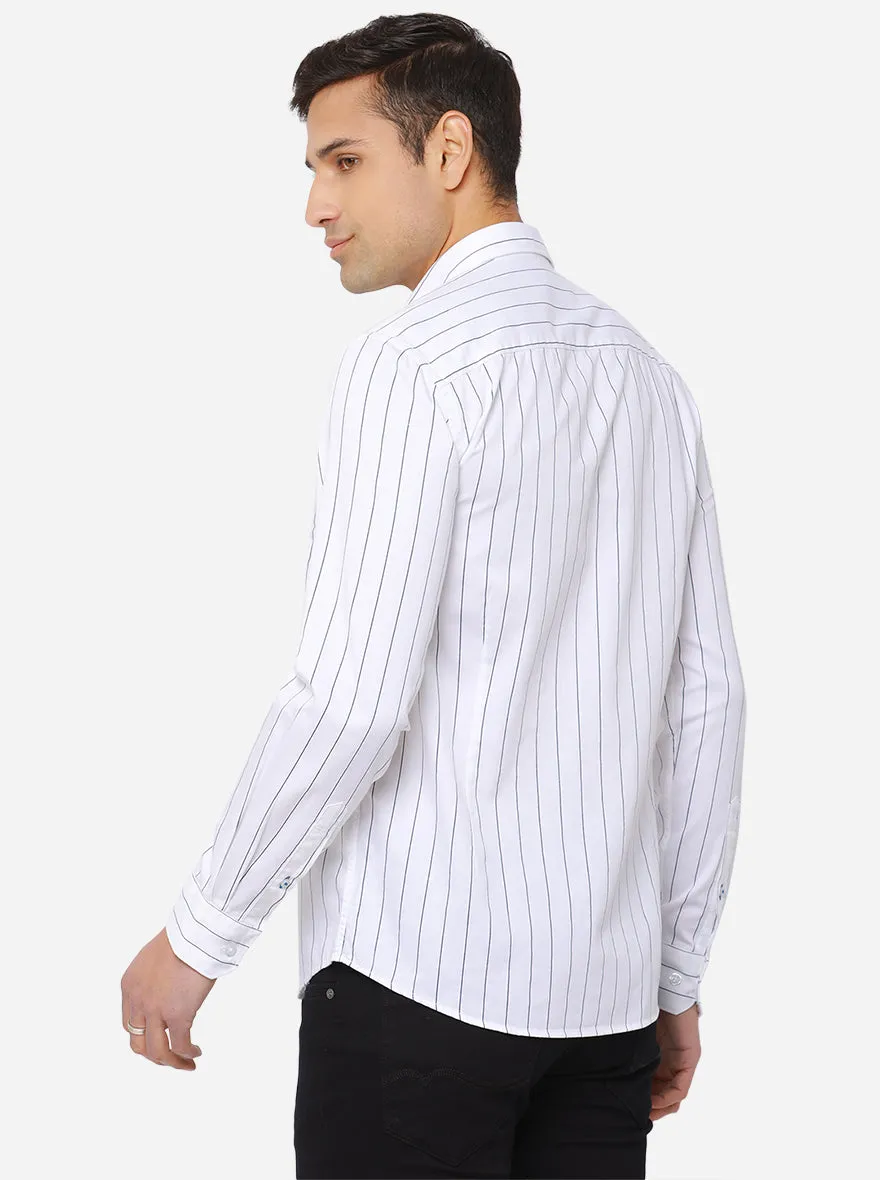 White & Blue Striped Smart Fit Casual Shirt | Greenfibre