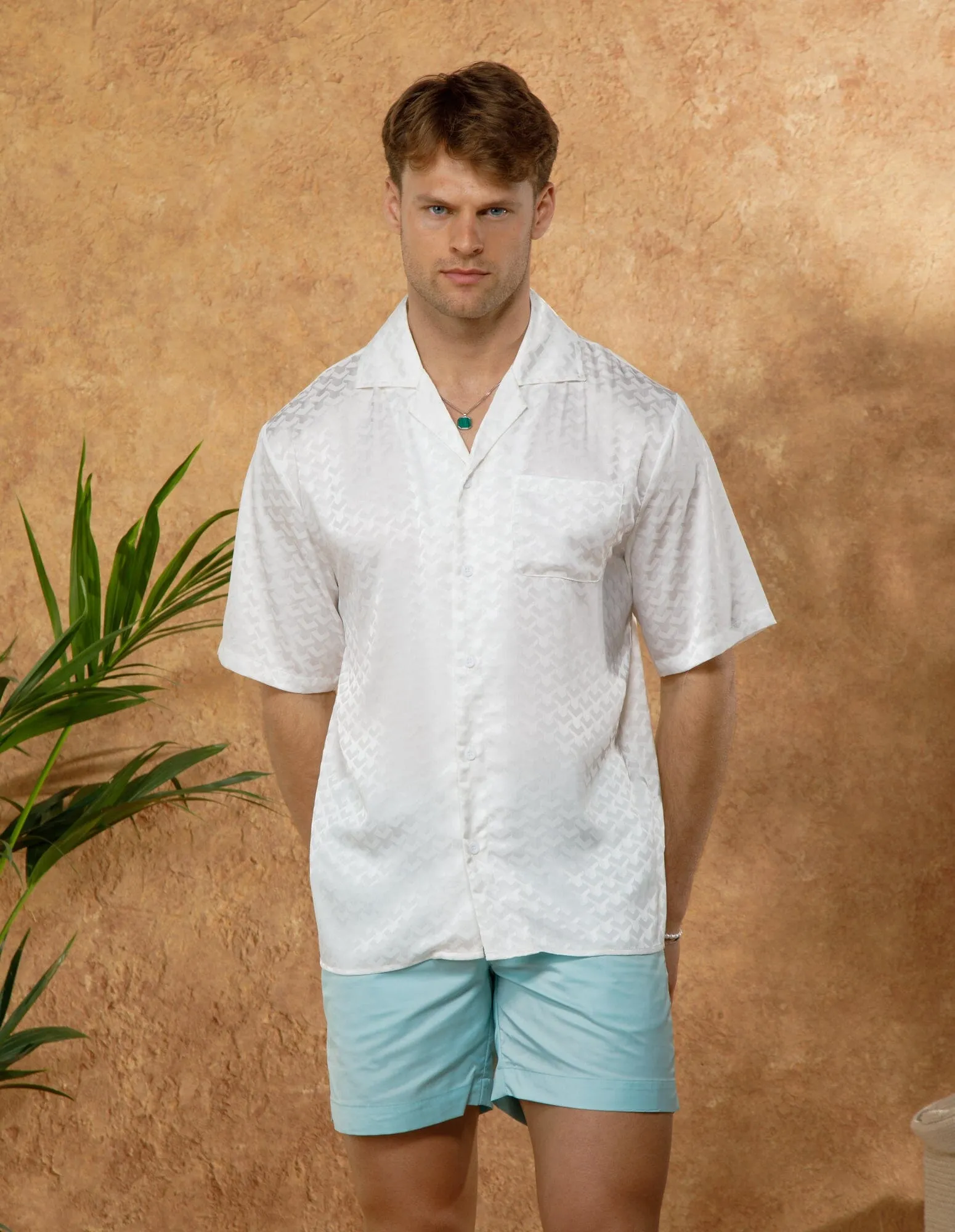 White Jacquard Illusion S/S Shirt