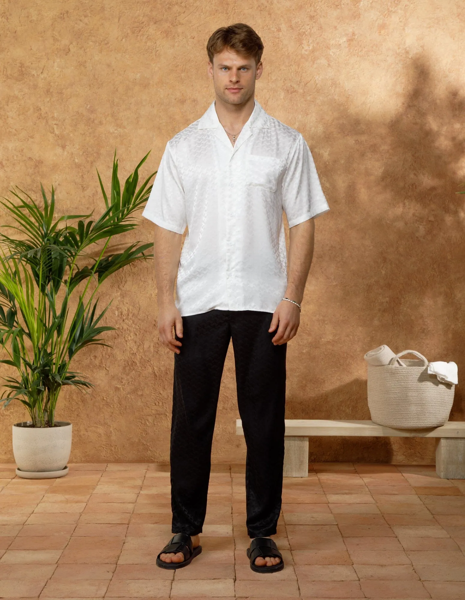 White Jacquard Illusion S/S Shirt