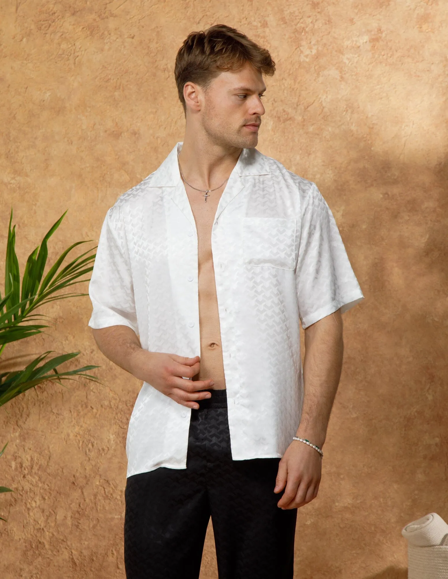 White Jacquard Illusion S/S Shirt