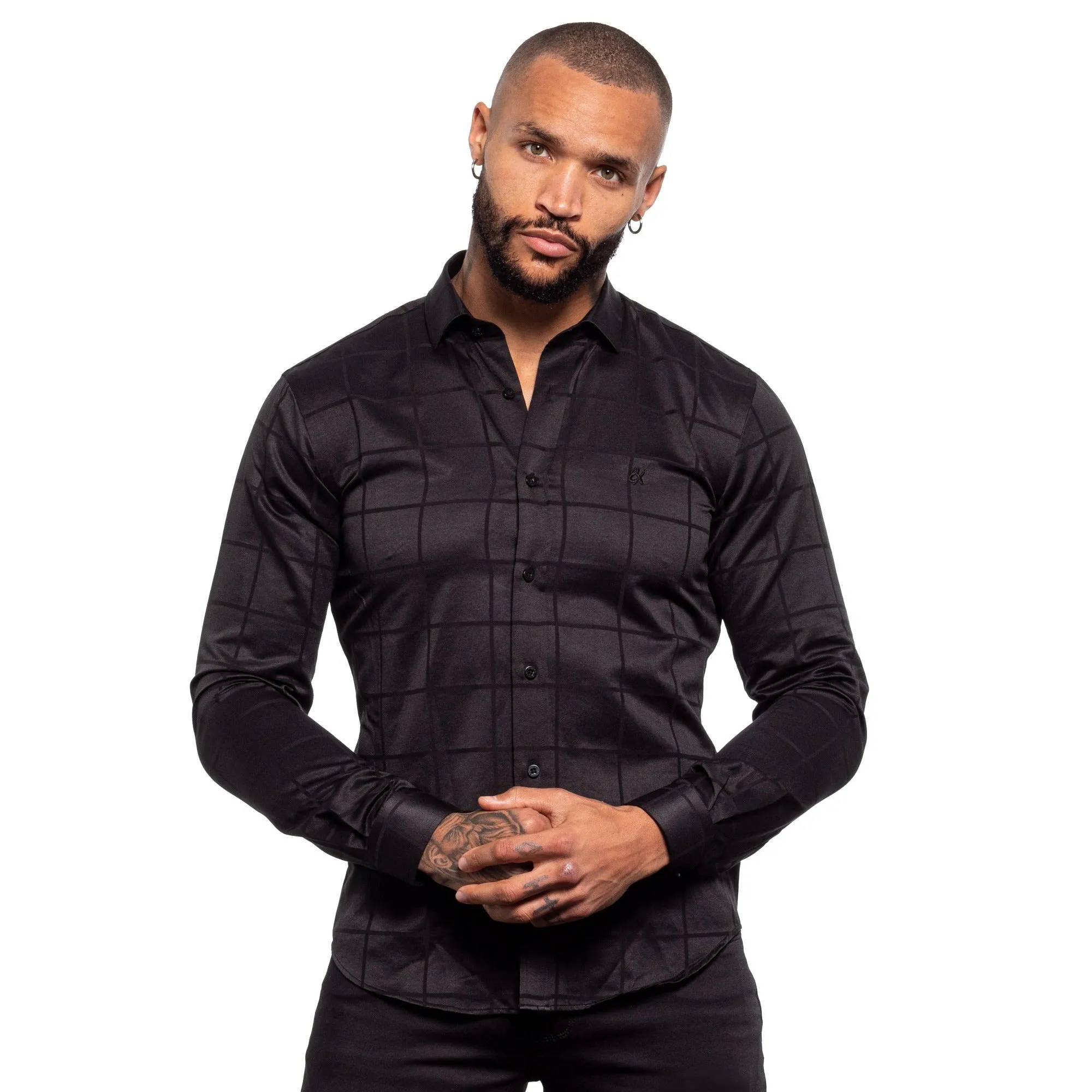 Window Pane Jacquard Shirt - Black