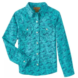 Wrangler Girl's Turquoise Horse Snap Long Sleeve