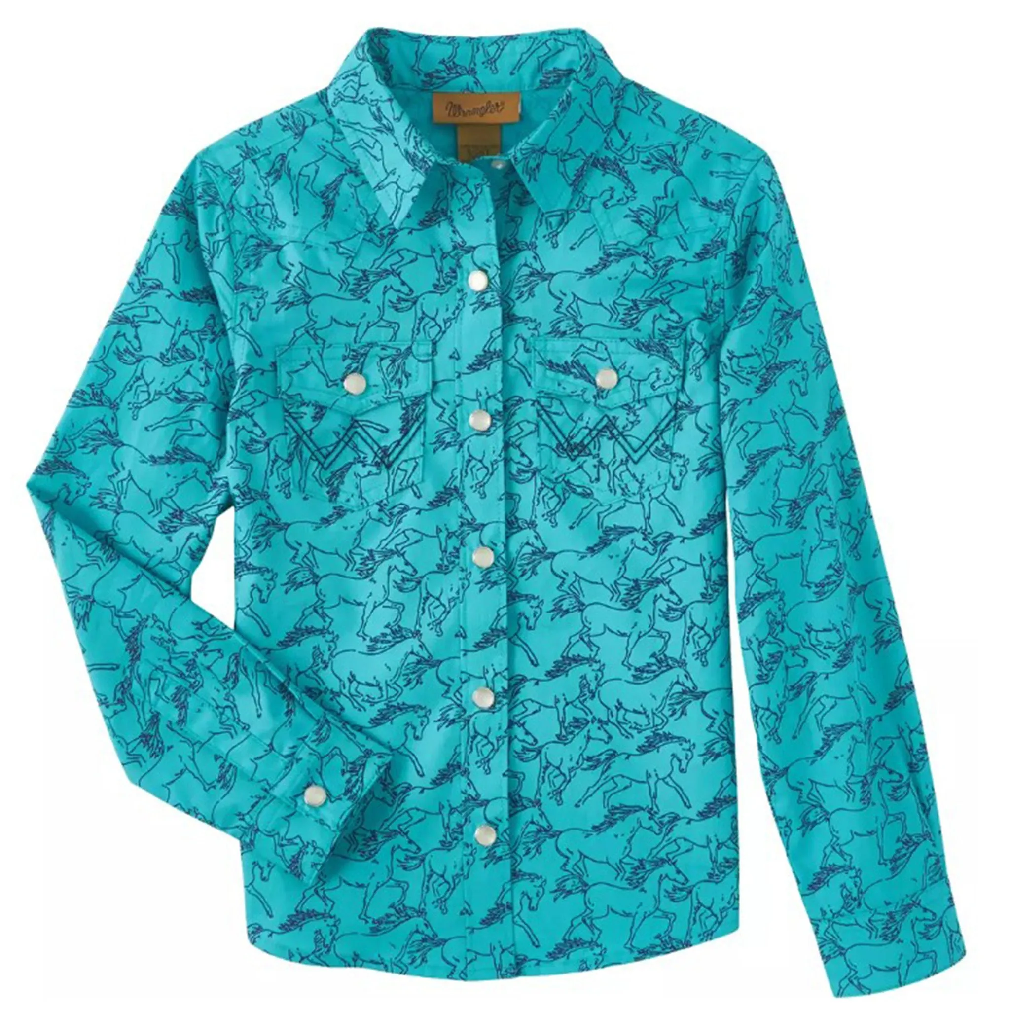 Wrangler Girl's Turquoise Horse Snap Long Sleeve