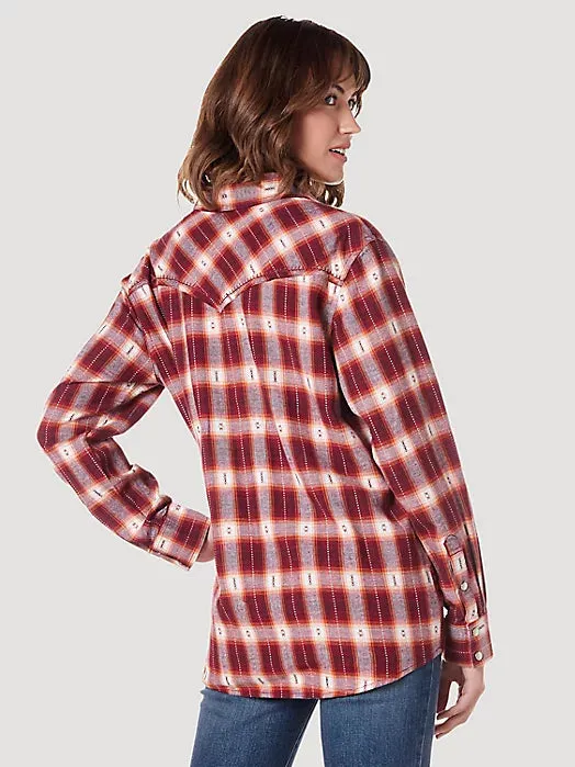 Wrangler Women's Modern Boyfriend Fit Button Down Plaid Shirt in Red